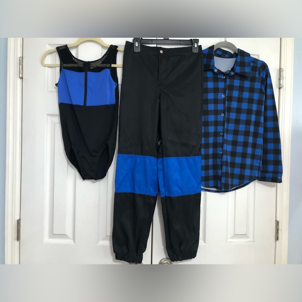 Weissman Dance costume three piece check shirt hip hop pants jazz large child.